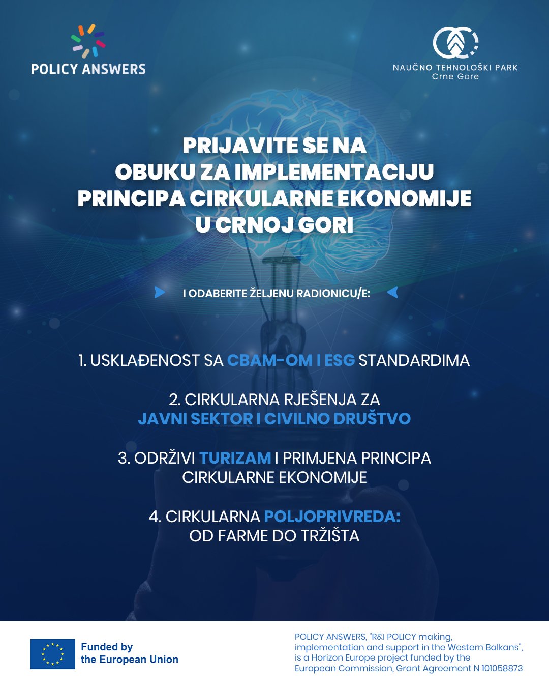 Javni poziv za prijavu na obuku za implementaciju principa cirkularne ekonomije u Crnoj Gori