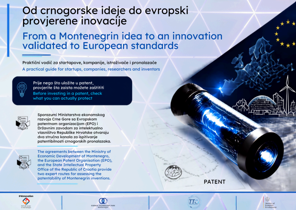 Od crnogorske ideje do evropski provjerene inovacije: Praktiční vodič za startapove, kompanije, istraživače i pronalazače
