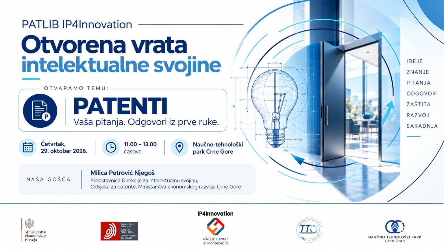 NTP CG pokreće „Otvorena vrata intelektualne svojine“ – institucije i inovatori za istim stolom
